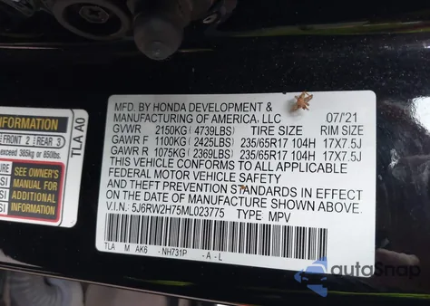 2021 Honda Cr-V Awd Special Edition from USA, damaged, VIN 5J6RW2H75ML023775